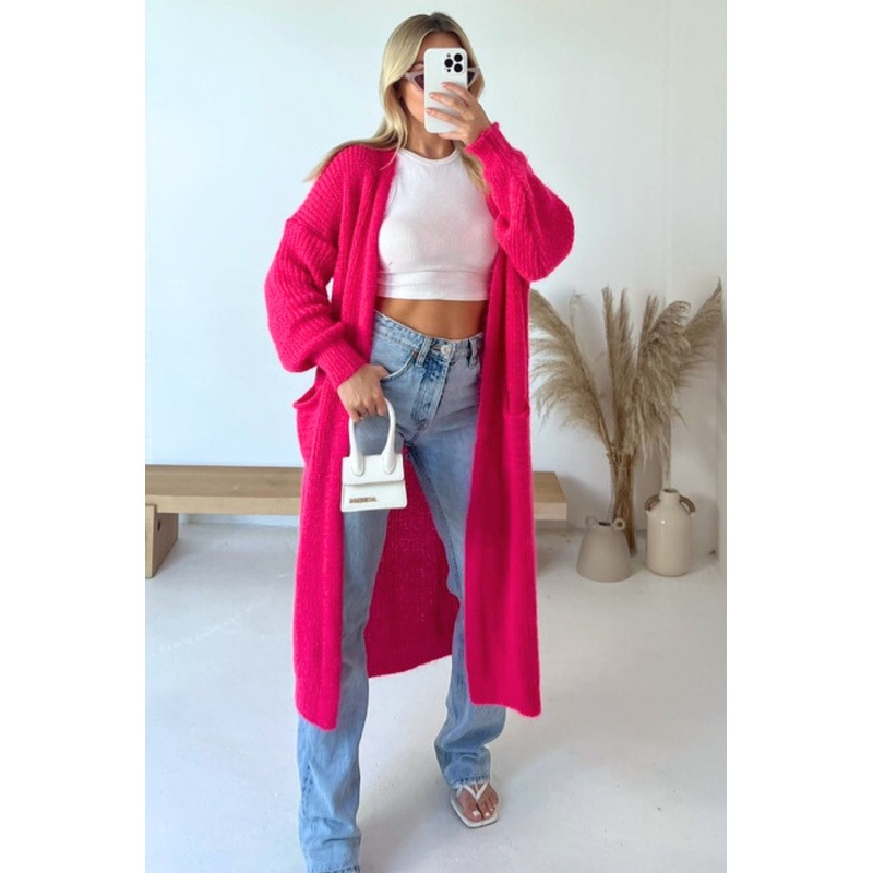 Eloise dark pink fine knit long cardigan