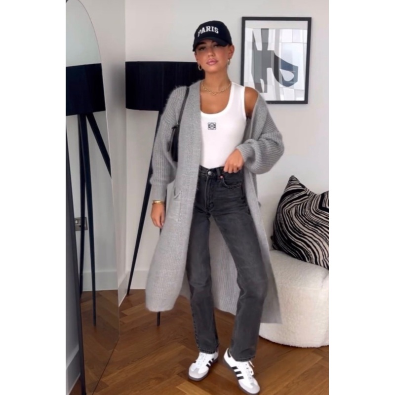 Eloise grey fine knit long cardigan