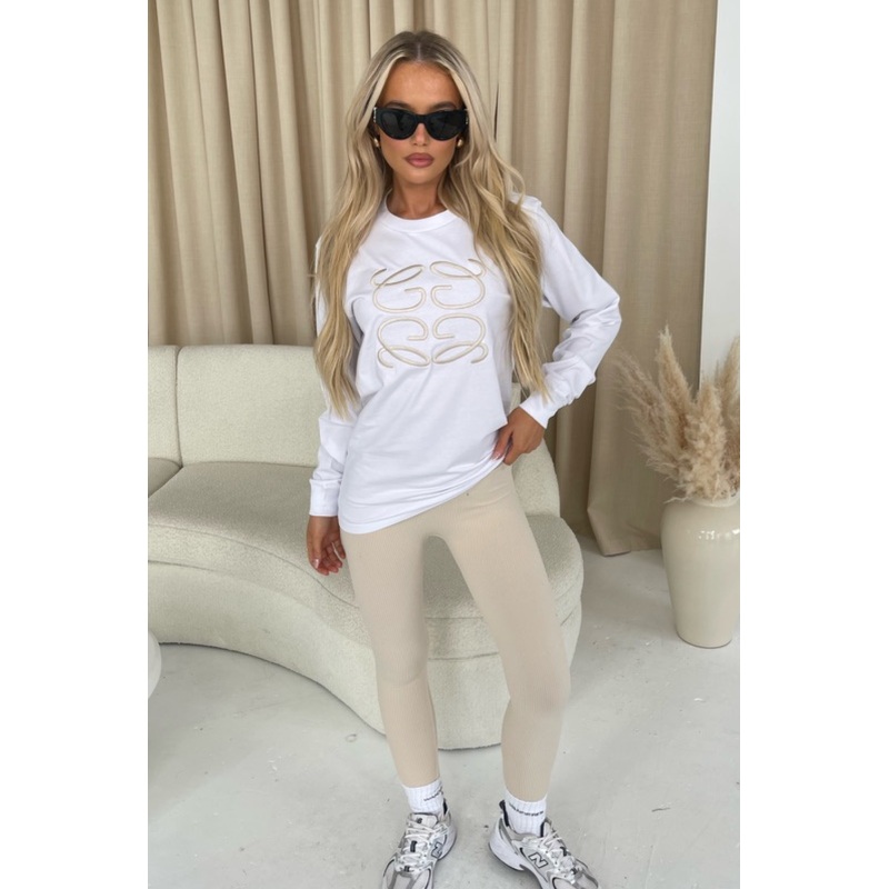 Gege stone embroidered long sleeve t-shirt and leggings