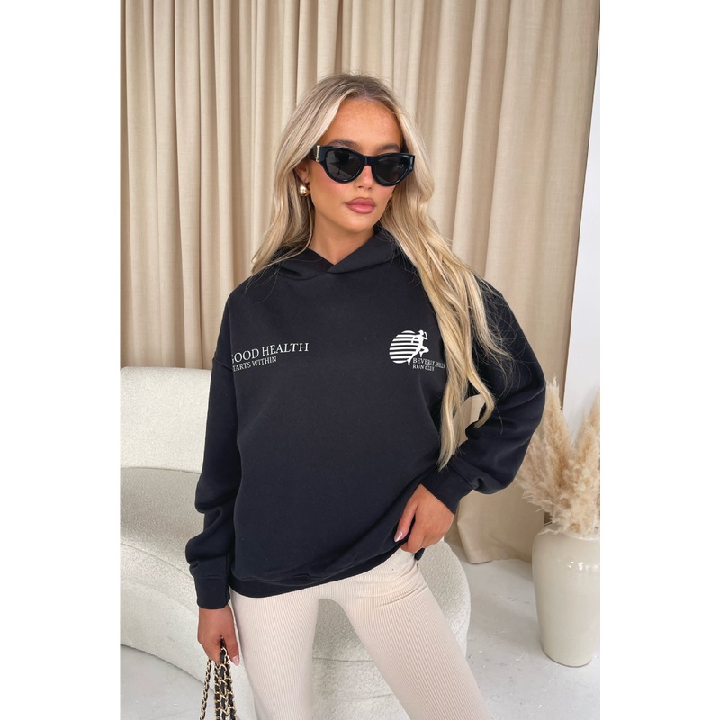 Good health black printed relaxed hoodie