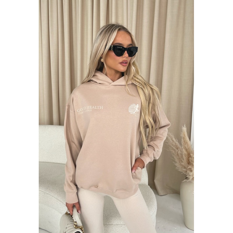 Good health stone printed  relaxed hoodie