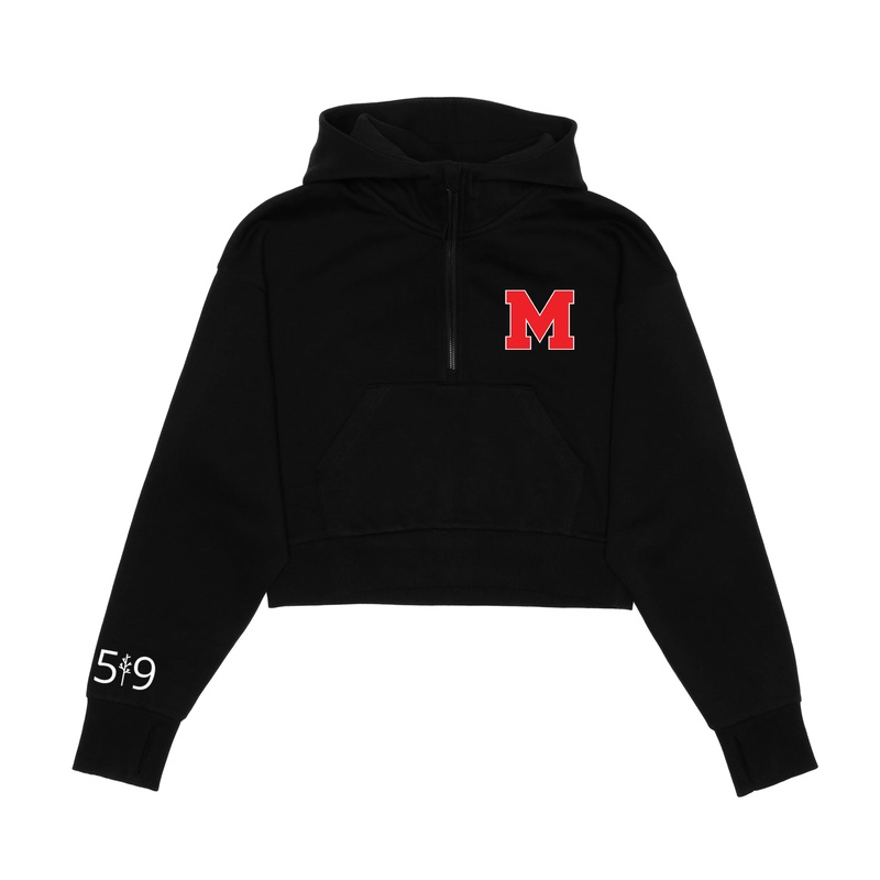 MEDWAY EMBROIDERED CROPPED SCUBA 1/2 ZIP HOODIE (WOMENS)