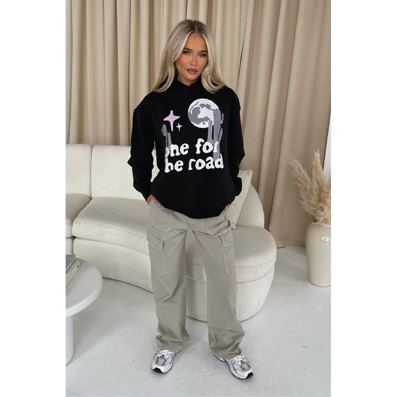 One for the road black printed hoodie