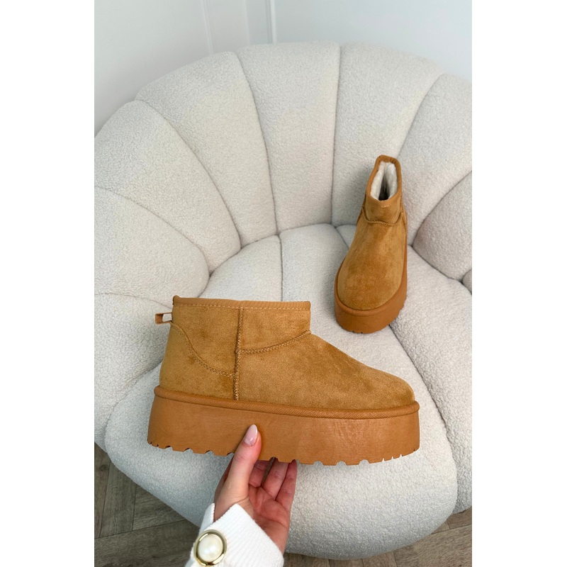 Penny camel platform ultra mini faux fur boots