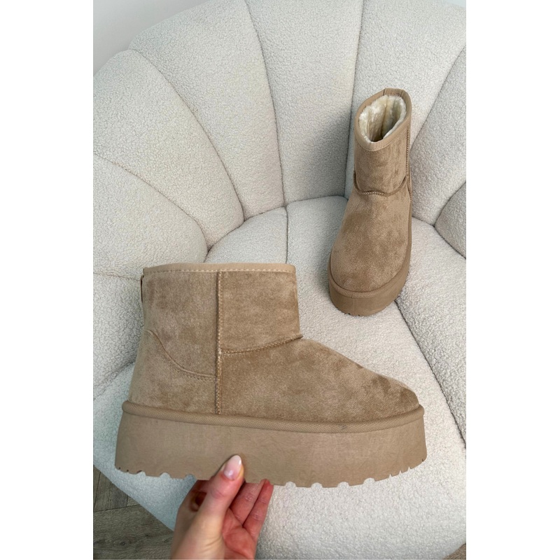 Petra beige platform mini faux fur boots