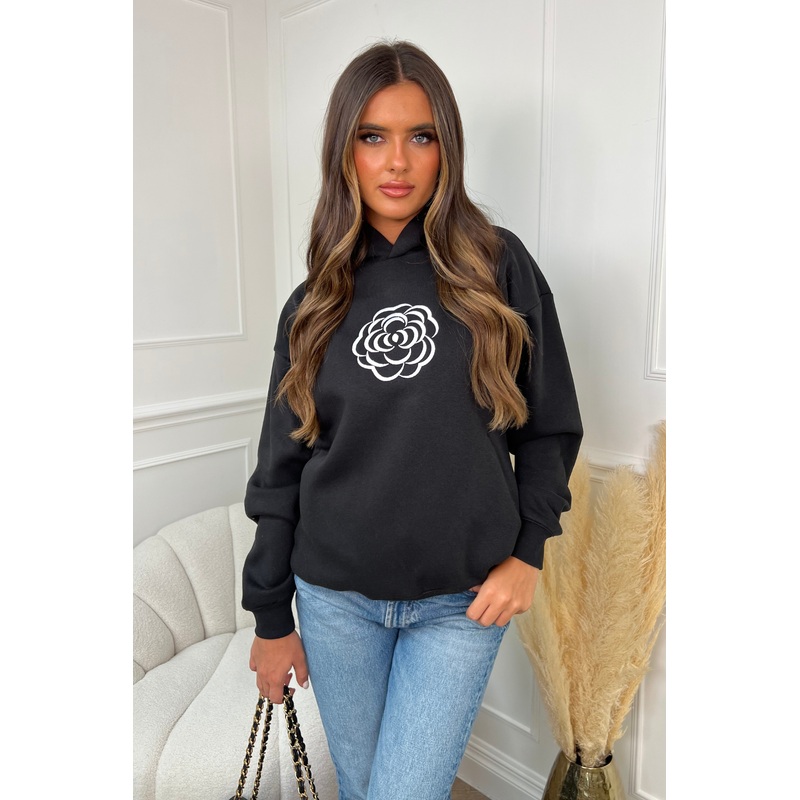Rose black embroidered relaxed hoodie