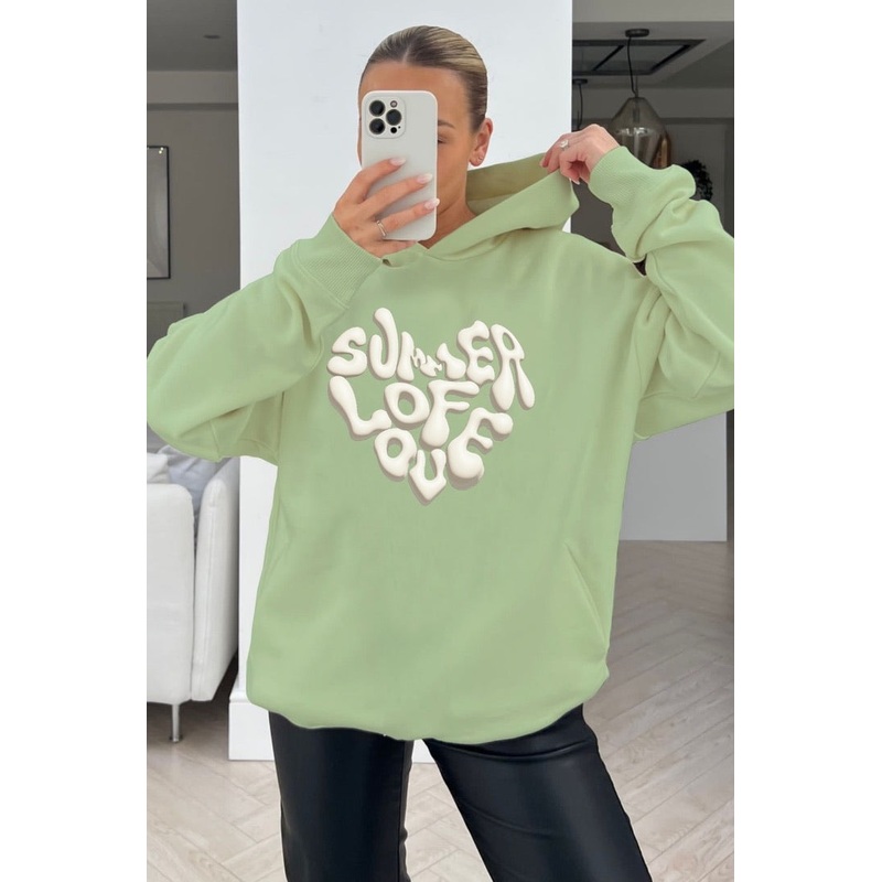 Summer of love sage printed  relaxed hoodie