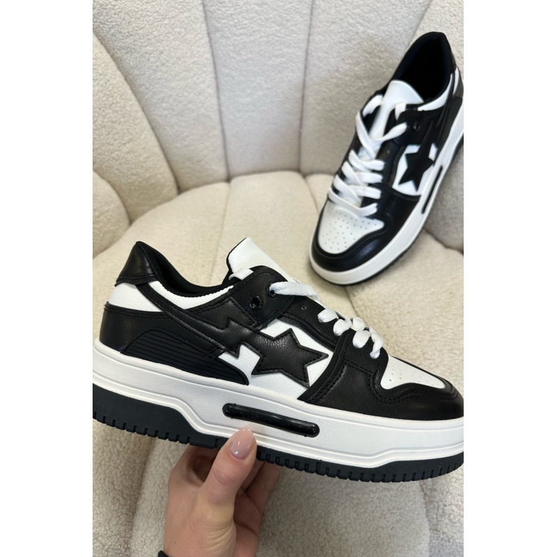 Bella black and white star trainers