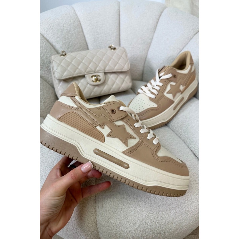 Bella nude and white star trainers
