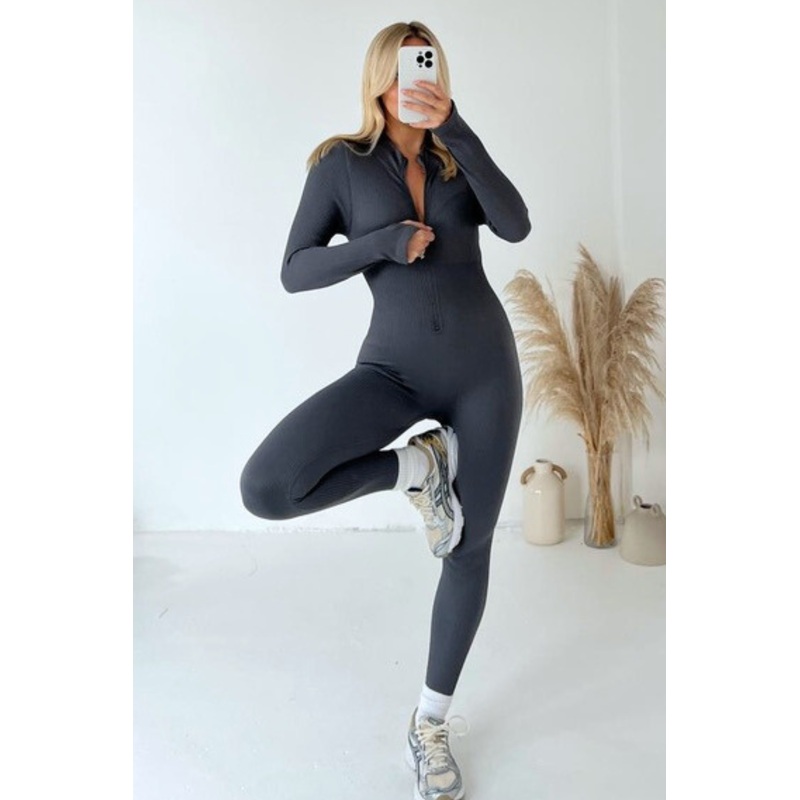 Selena grey ribbed unitard