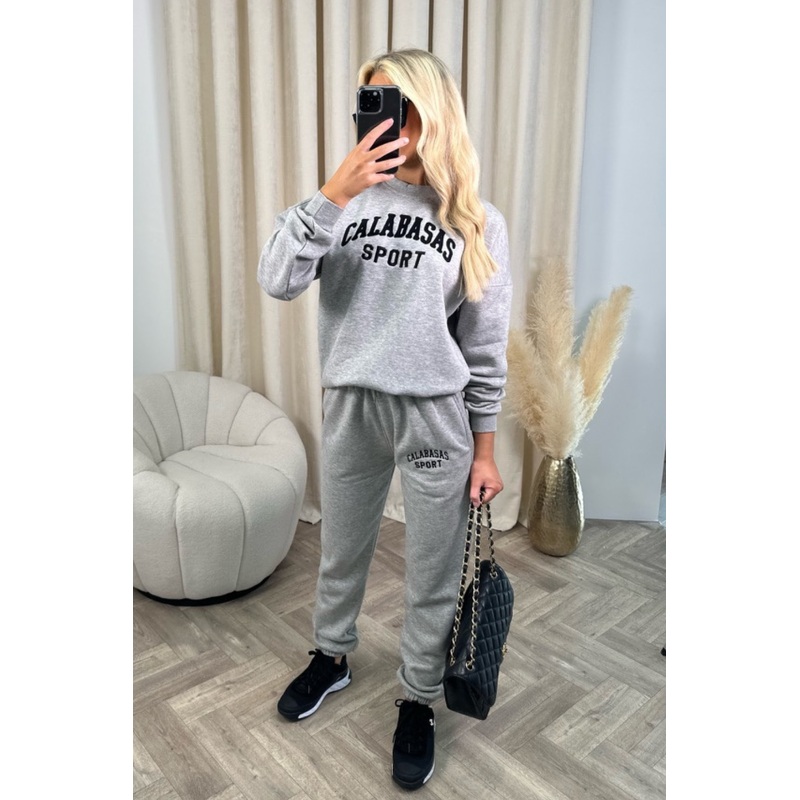 Calabasas sport melange grey embroidered sweater joggers premium loungewear