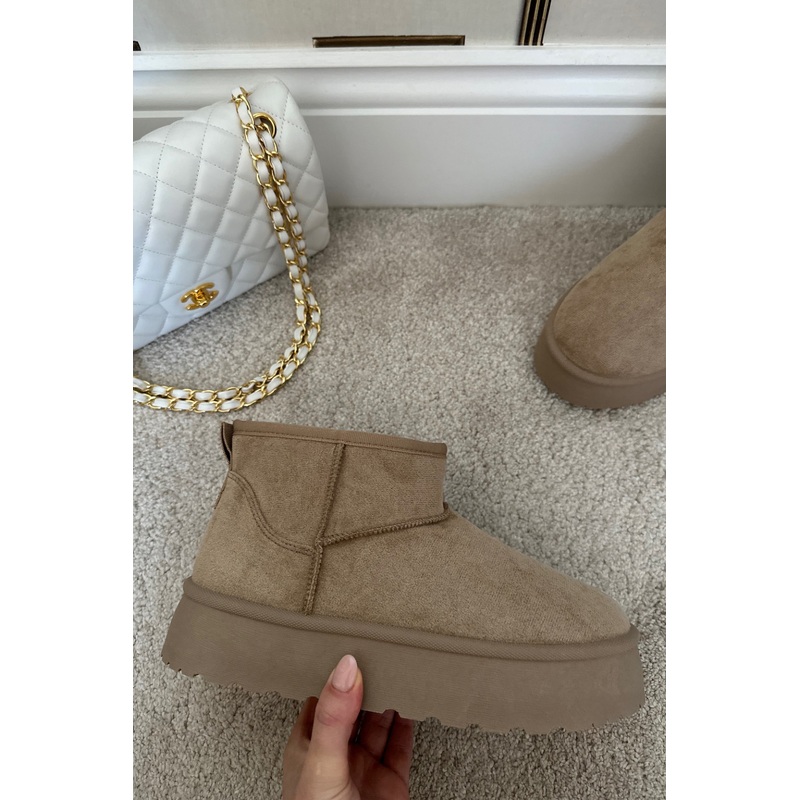 Penny beige platform ultra mini faux fur boots