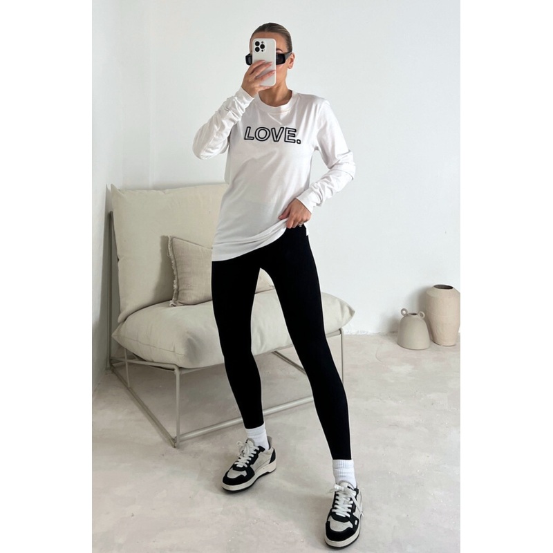 Love white embroidered long sleeve t-shirt and leggings