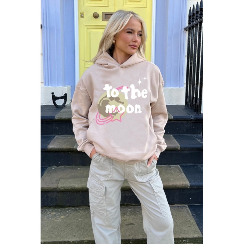 To the moon stone printed relaxed hoodie