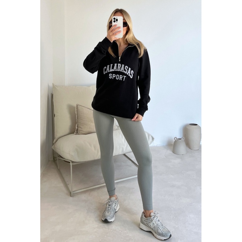 Calabasas black embroidered 3/4 sweater and legging set