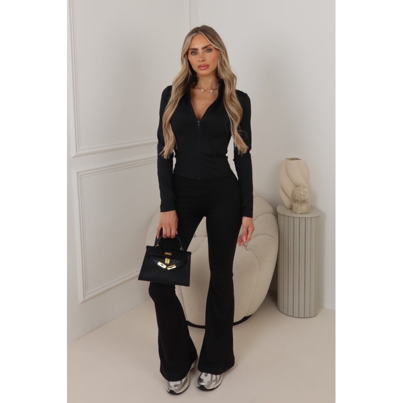 Cindy black zip jacket and ruched bum flares activewear