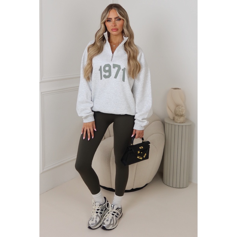 1971 light marl printed 3/4 zip sweater legging set