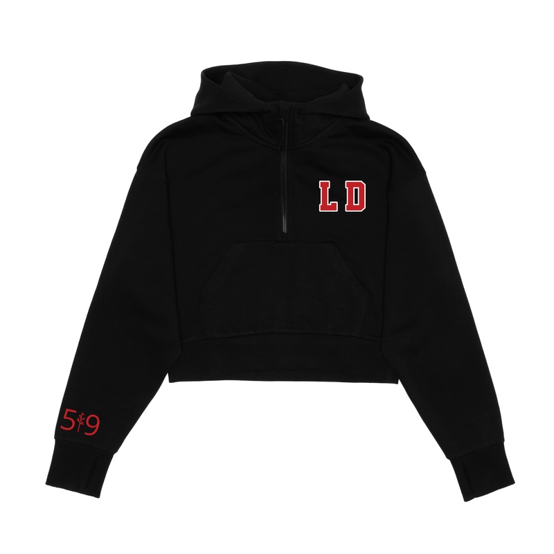 LORD DORCHESTER EMBROIDERED CROPPED SCUBA 1/2 ZIP HOODIE (WOMENS)