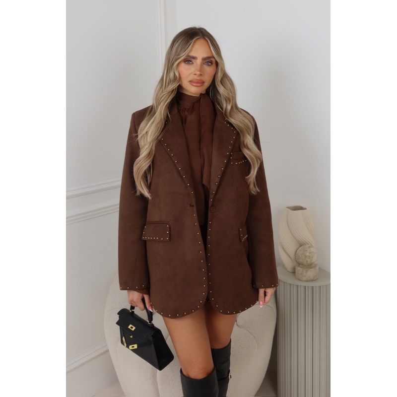 Shilo chocolate faux suede blazer