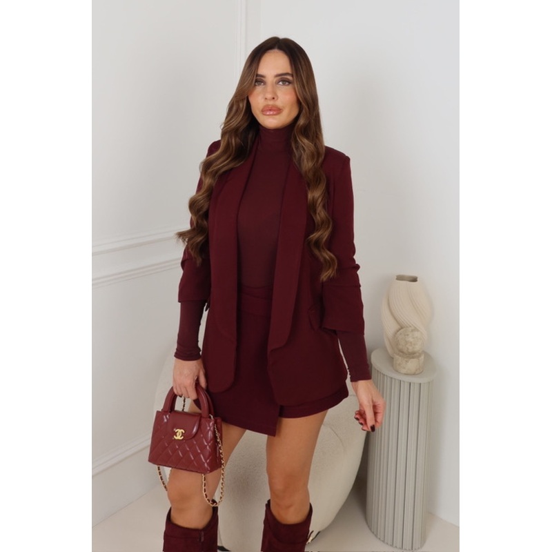 VALENCIA BURGUNDY RUCHED SLEEVE BLAZER