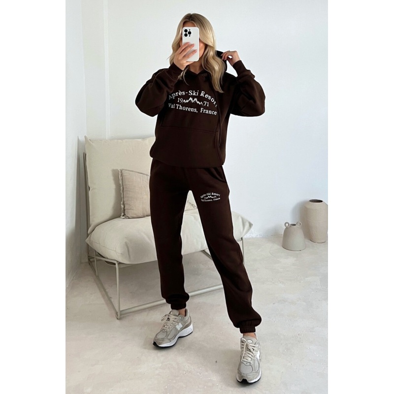 Apres Ski chocolate brown embroidered hoodie joggers loungewear