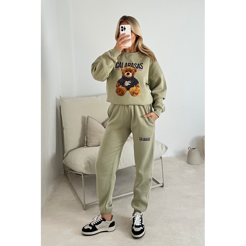 Calabasas bear sage printed sweater joggers premium loungewear