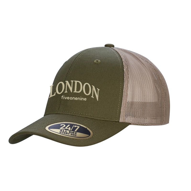 LONDON VARSITY EMBROIDERED TRUCKER CAP