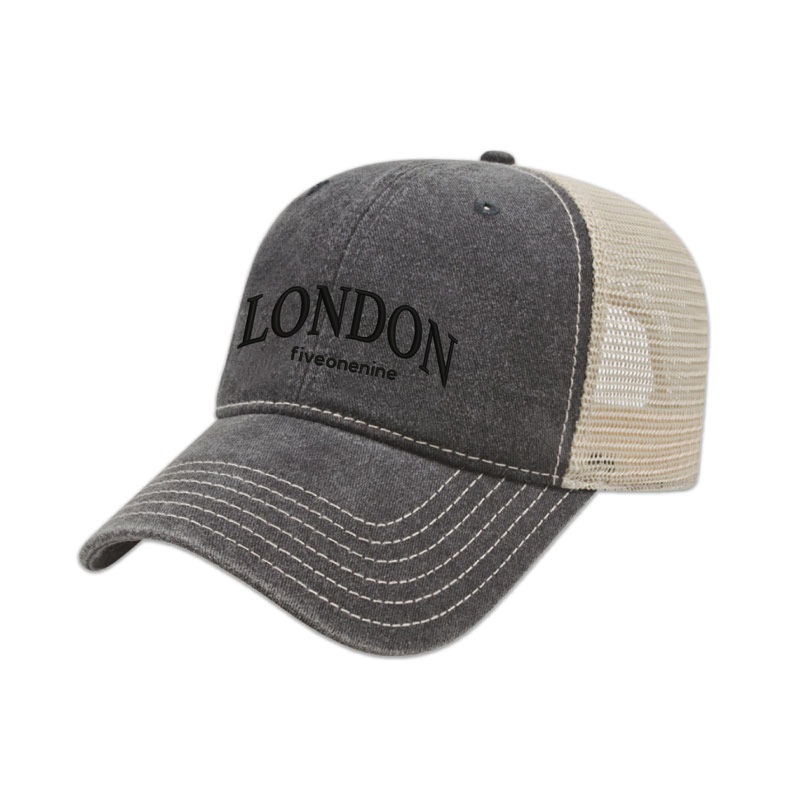 LONDON VARSITY EMBROIDERED VINTAGE TRUCKER CAP