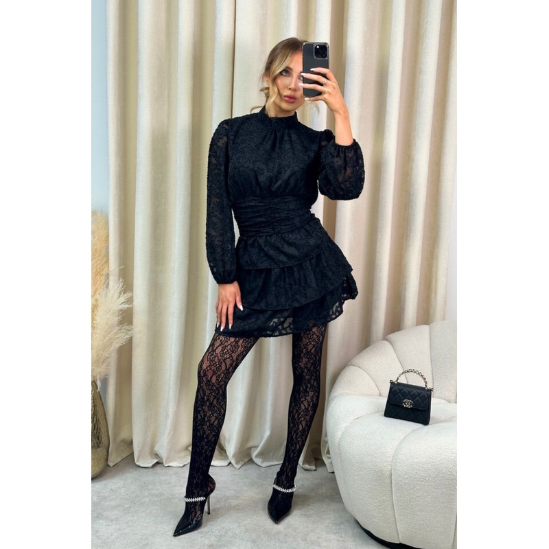 Stacey black textured chiffon dress