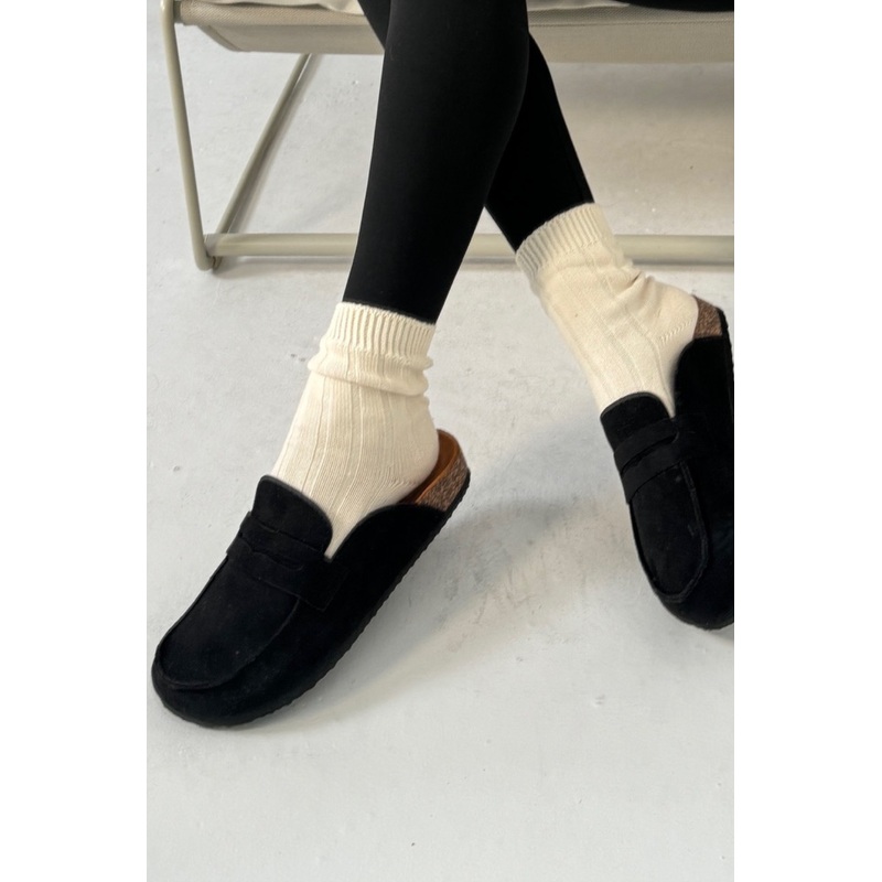 Charlotte black faux suede mules