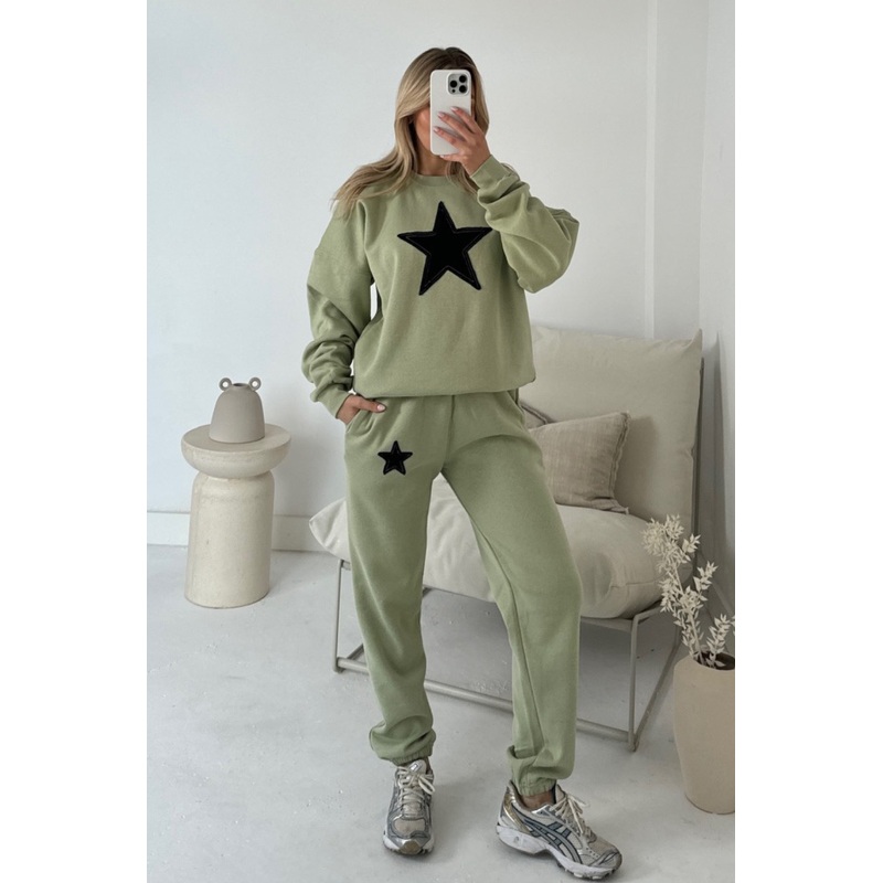 Star applique sage embroidered sweater joggers loungewear