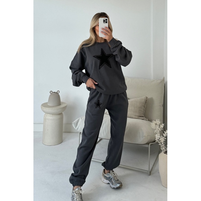Star applique steel grey embroidered sweater joggers loungewear