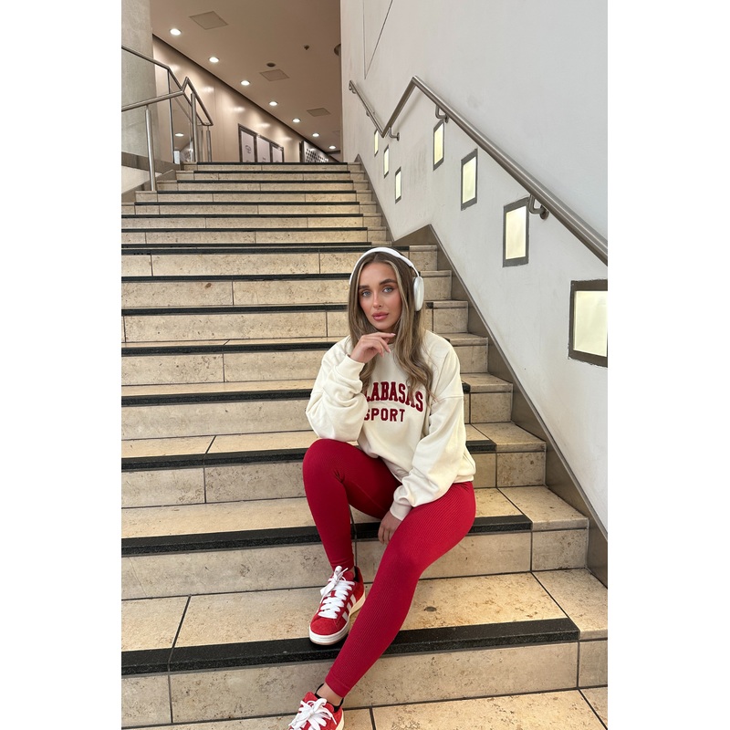 Calabasas ecru & burgundy embroidered sweater and legging set