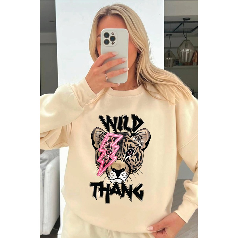 Wild thang pink printed ecru sweater