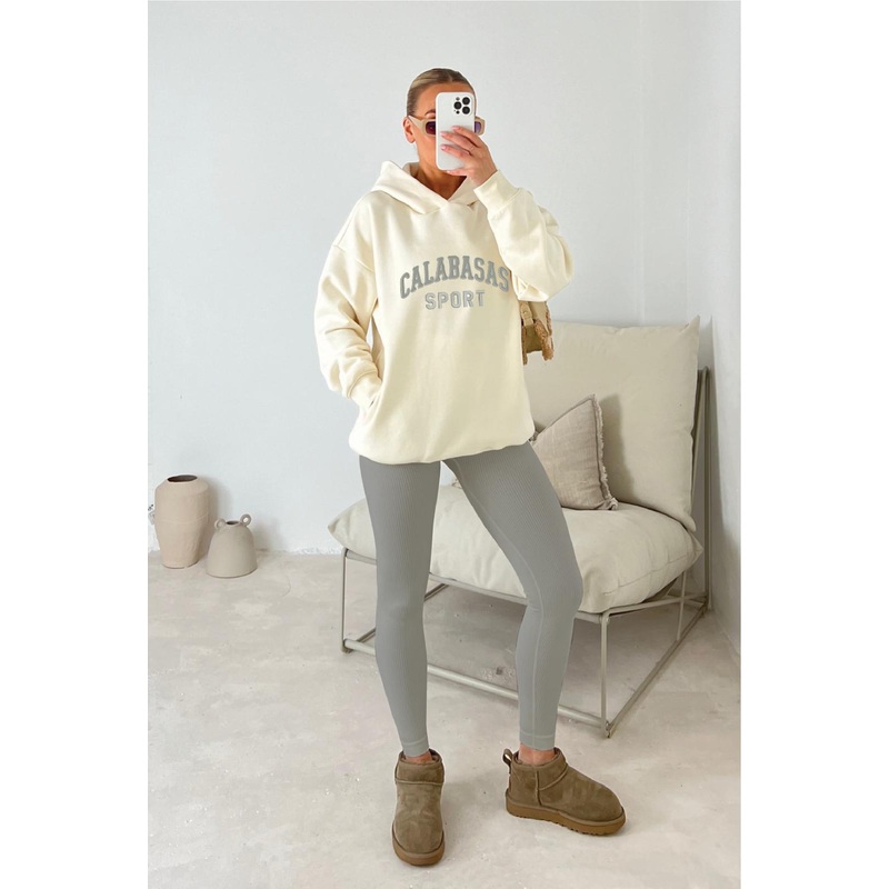 Calabasas ecru embroidered hoodie and legging set