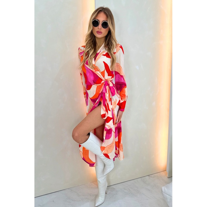 Faith orange abstract pattern wrap dress