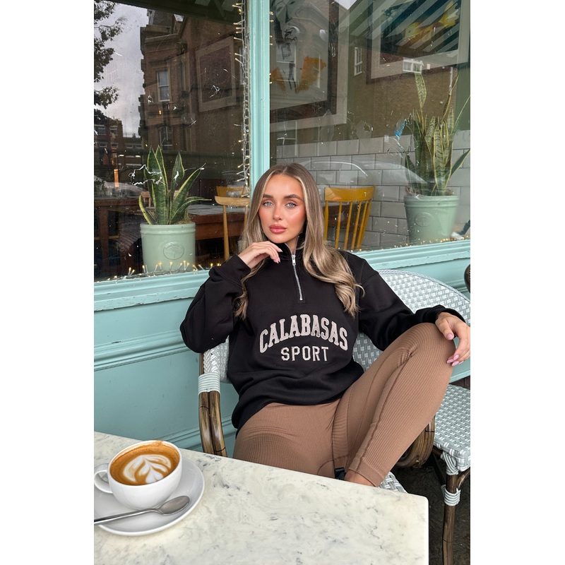 Calabasas black & taupe embroidered 3/4 sweater and legging set