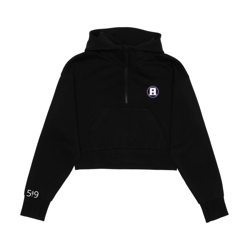 ASHLEY OAKS EMBROIDERED CROPPED SCUBA 1/2 ZIP HOODIE (UNISEX)