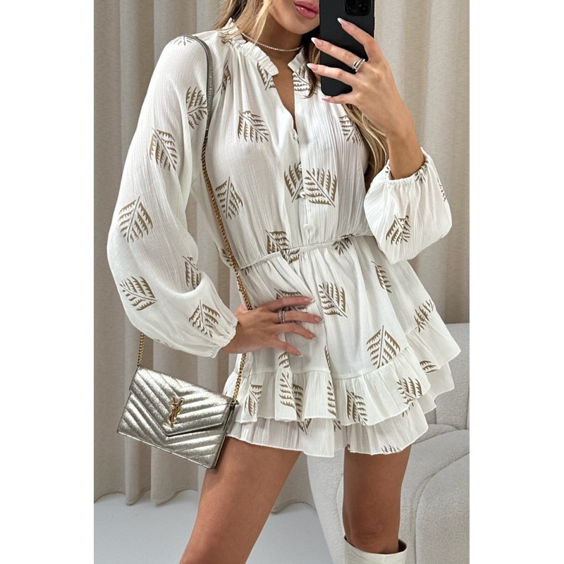 Abigail white and gold leaf patterned playsuit