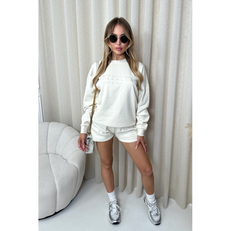 Brooklyn ecru  embroidered sweater shorts loungewear