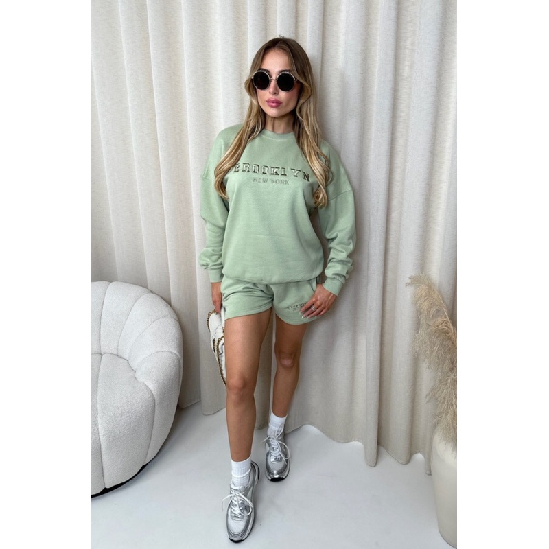 Brooklyn sage embroidered sweater shorts loungewear