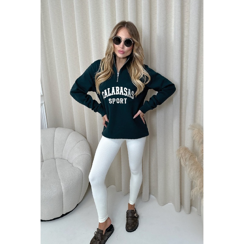 Calabasas green & cream embroidered 3/4 sweater and legging set