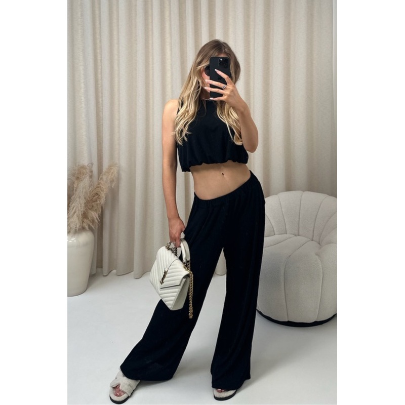 Lisa black crop top and trouser co-ord