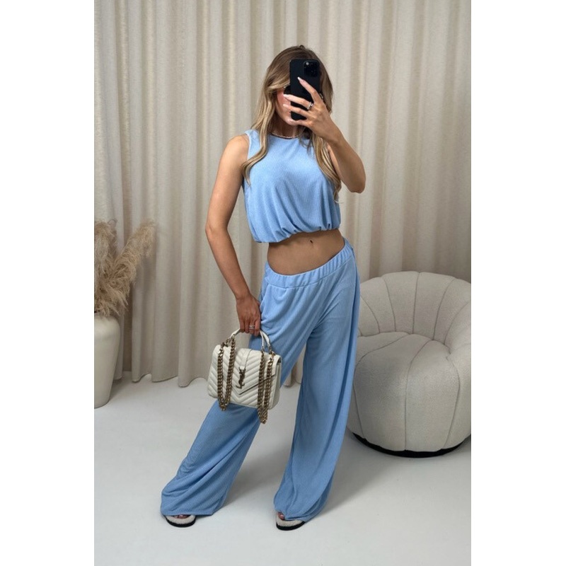 Lisa blue crop top and trouser co-ord