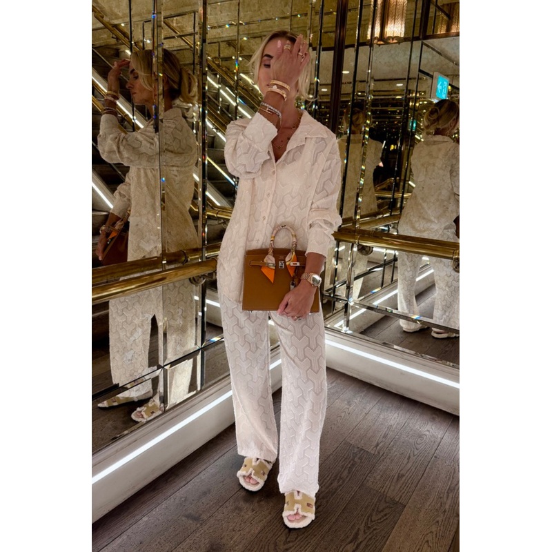 Mila cream satin shirt and trousers co-ord