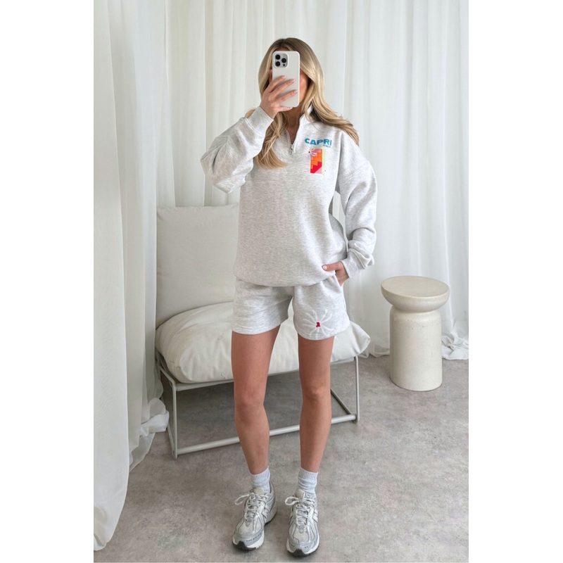 Capri Italy marl grey 3/4 zip sweater shorts loungewear set