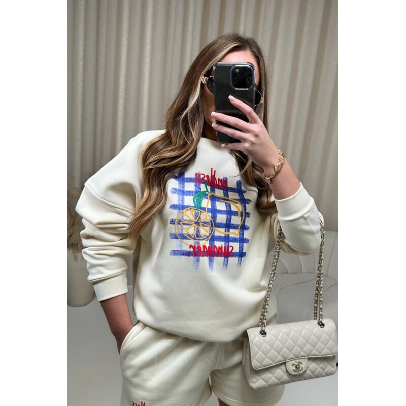 Endless summer ecru printed sweater shorts loungewear