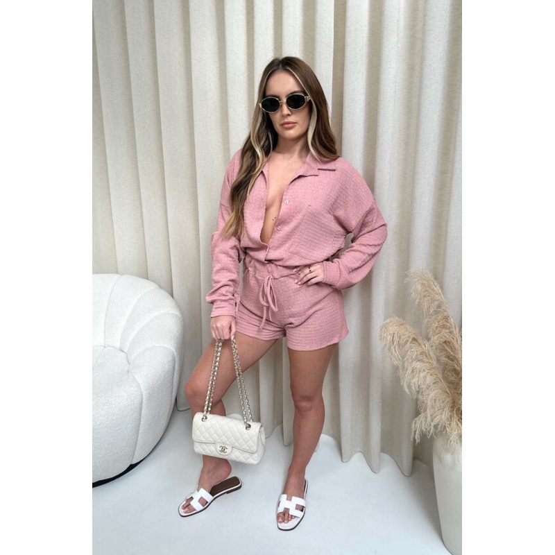 Sabrina pink cheesecloth shirt short co-ord