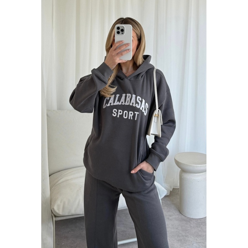 Calabasas steel grey embroidered premium relaxed hoodie