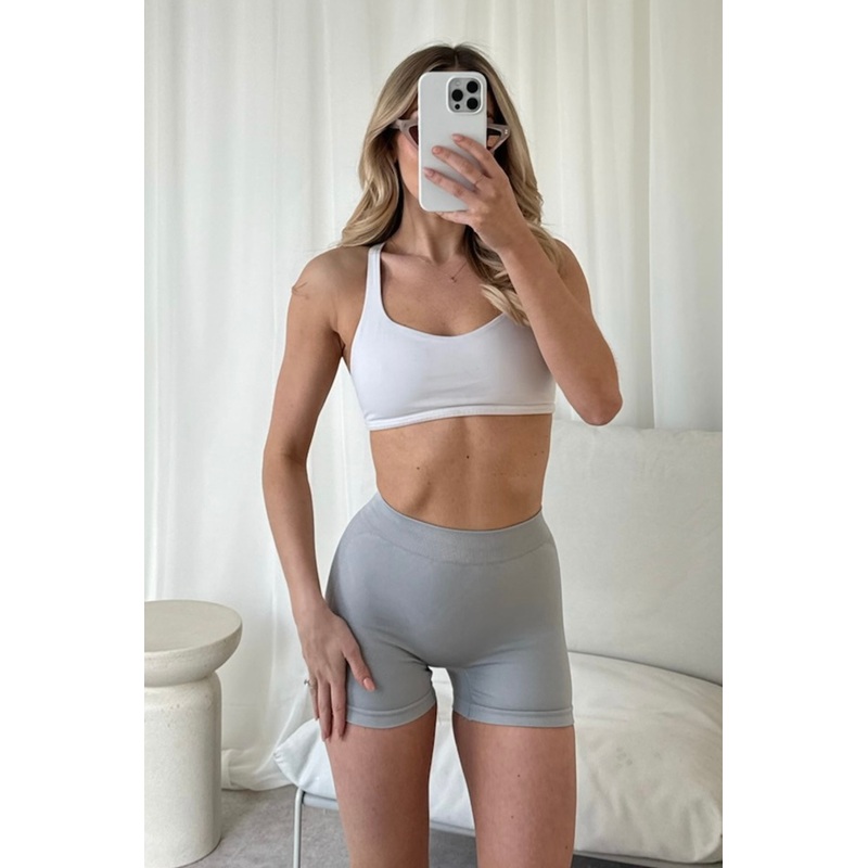 Alexa light grey ruched bum gym shorts